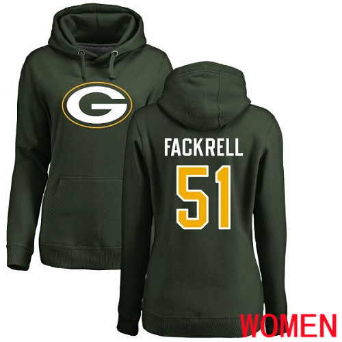 Green Bay Packers Green Women 51 Fackrell Kyler Name And Number Logo Nike NFL Pullover Hoodie Sweatshirts